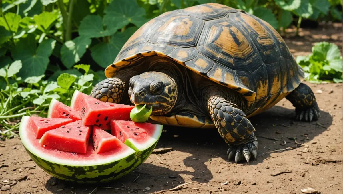 Tortoise Feasting on Watermelon - Talis Us