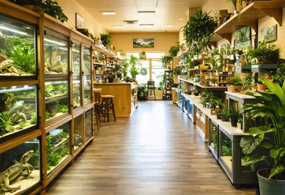Bright reptile supply store with expert-approved enclosures and plants—where to buy expert-approved reptile supplies