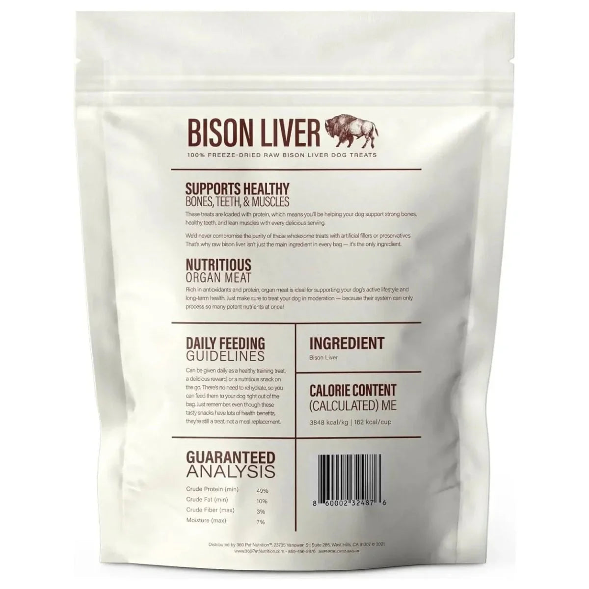 360 Pet Nutrition Bison Liver Grain - Free Freeze - Dried Dog Treats 4oz - Talis Us