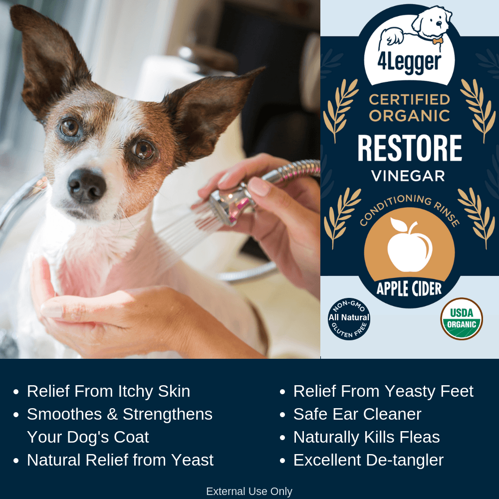 4-Legger organic apple cider vinegar dog rinse conditioning treatment for itchy skin relief and coat smoothing