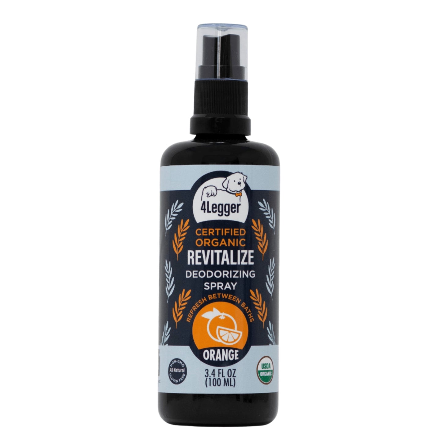 4-Legger Certified Organic Dog Deodorizing Spray in Orange for Freshening Between Baths, 3.4 oz