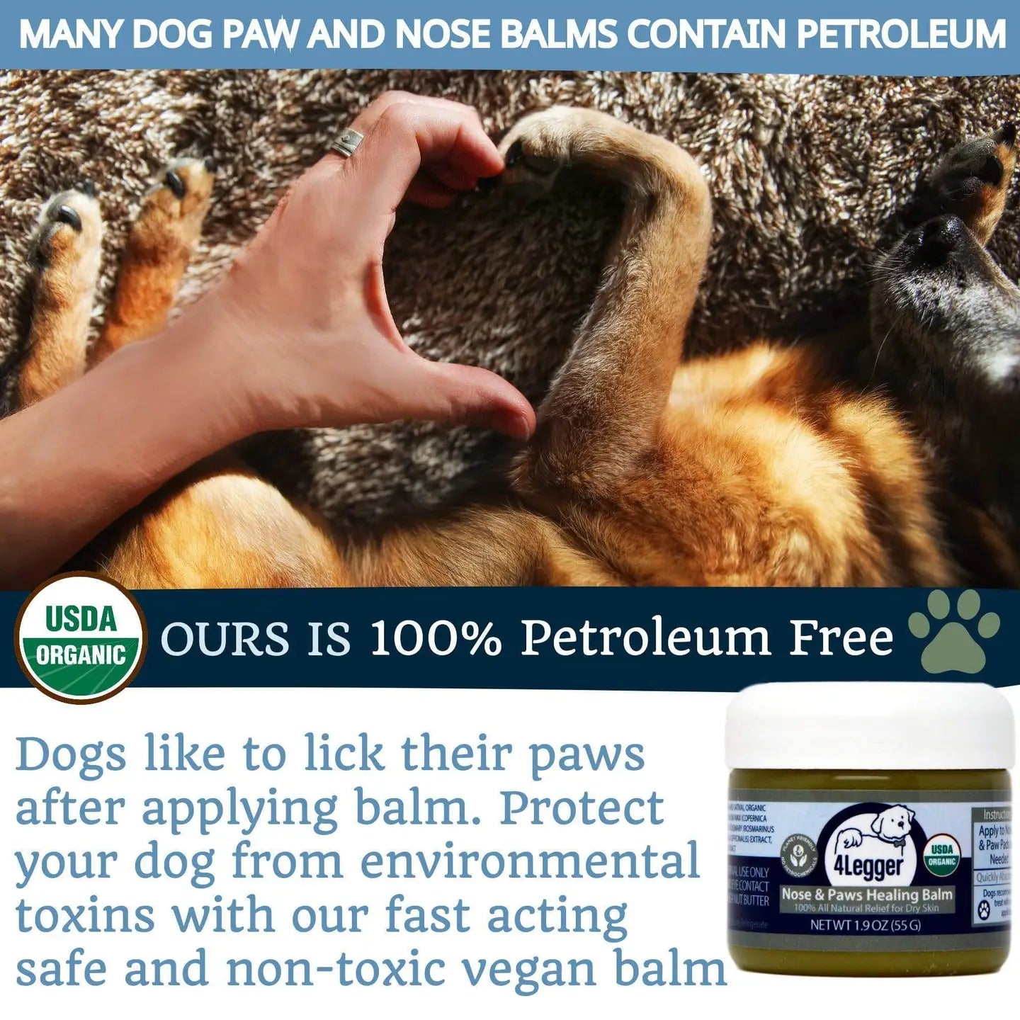 4-Legger organic dog nose and paw balm for safe and non-toxic paw care