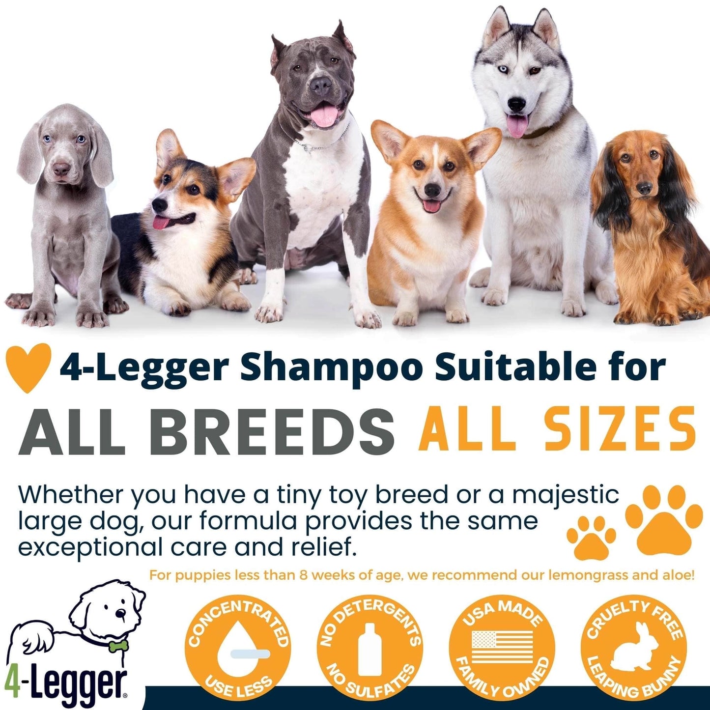 4-Legger organic neem dog shampoo suitable for all breeds and sizes with gentle formula for pets