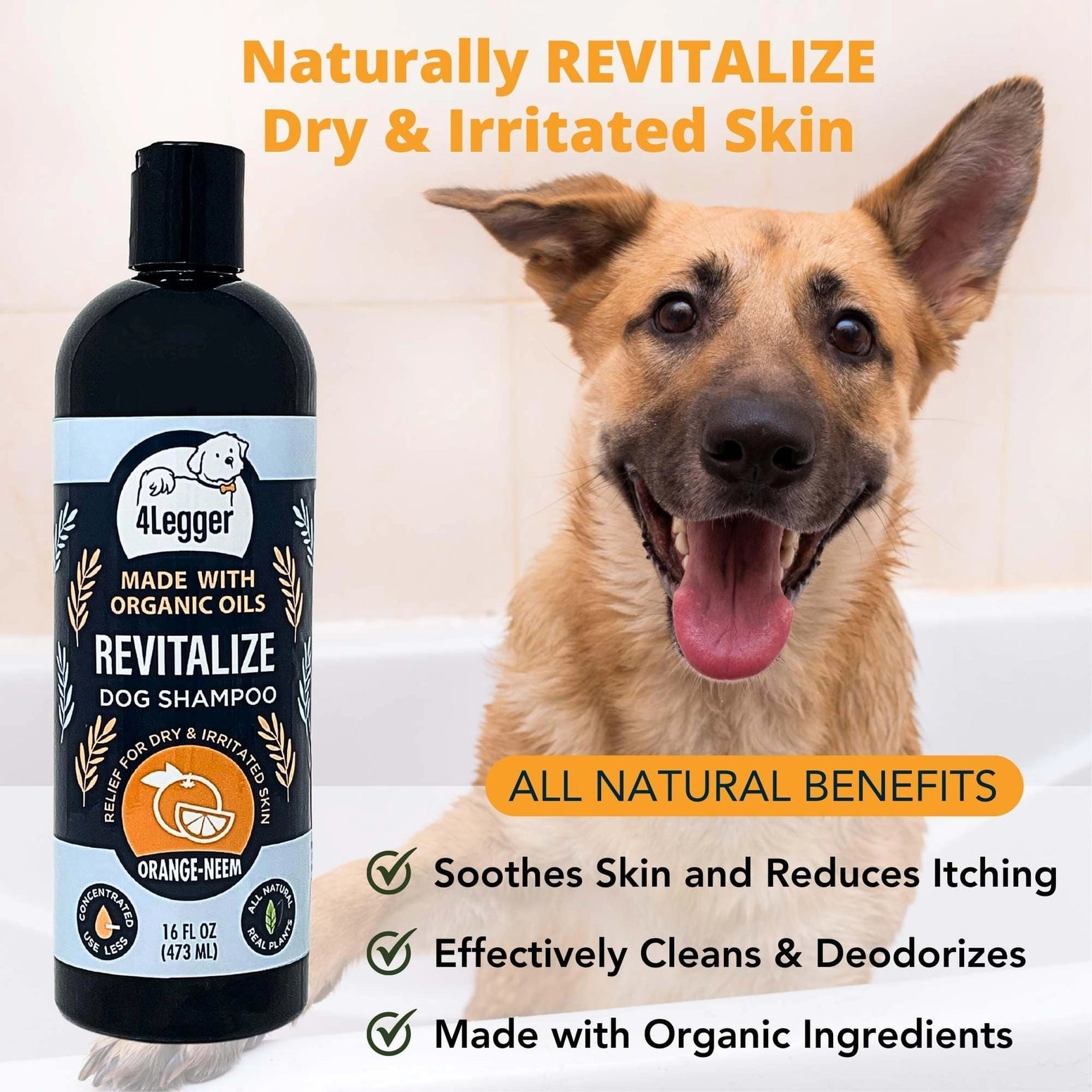 4-Legger Organic Neem Dog Shampoo for Dry and Irritated Skin with Natural Ingredients