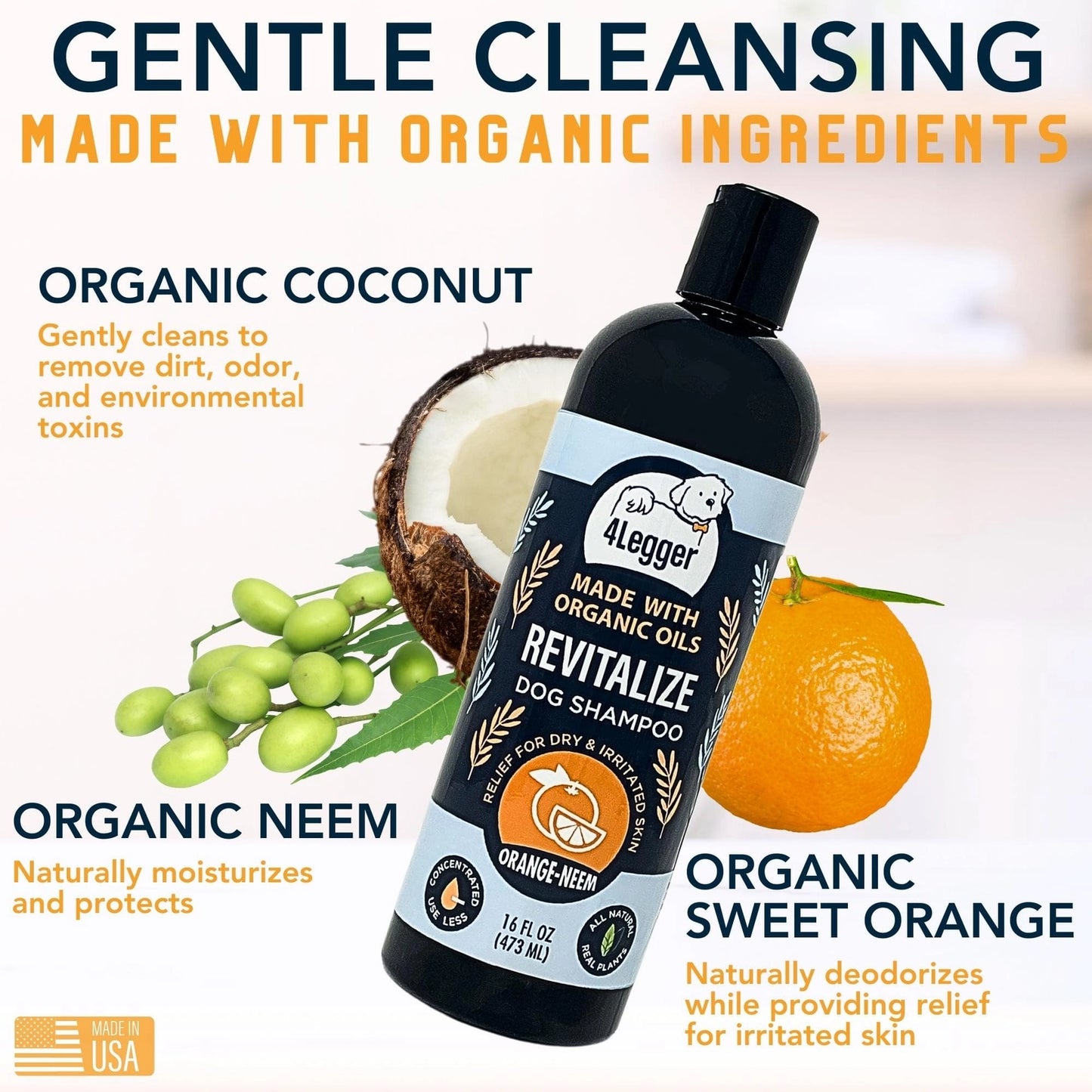4-Legger organic neem dog shampoo with coconut and sweet orange for gentle cleansing
