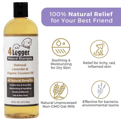 4-Legger Organic Oatmeal Dog Shampoo with Lavender and Coconut Oil for Dry Skin Relief