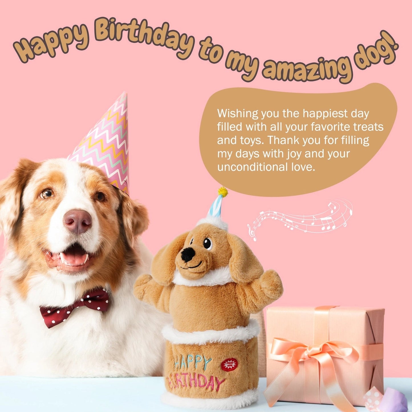 Nocciola Fuzzwoof Singing and Dancing Birthday Cake Dog Toy Nocciola