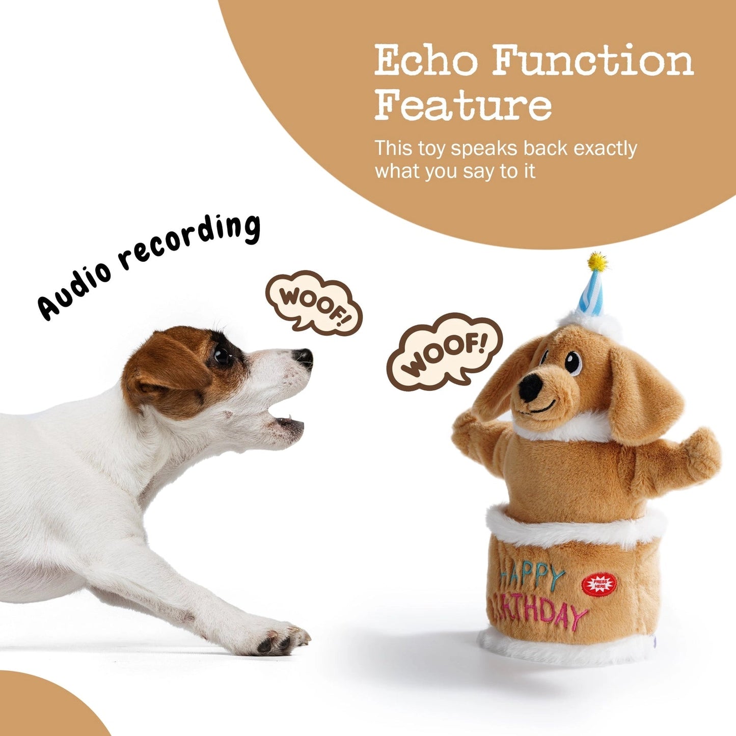 Nocciola Fuzzwoof Singing and Dancing Birthday Cake Dog Toy Nocciola