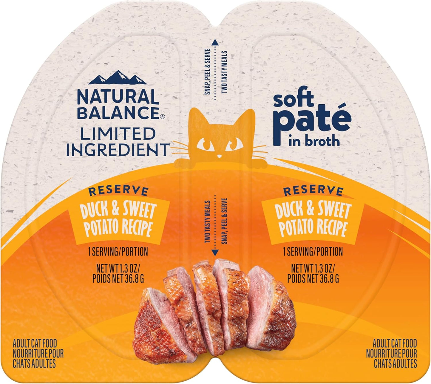 A 10-pack of Natural Balance Pet Foods Limited Ingredient Soft Pate in Broth Wet Cat Food, each serving 2.6 oz, from Natural Balance.