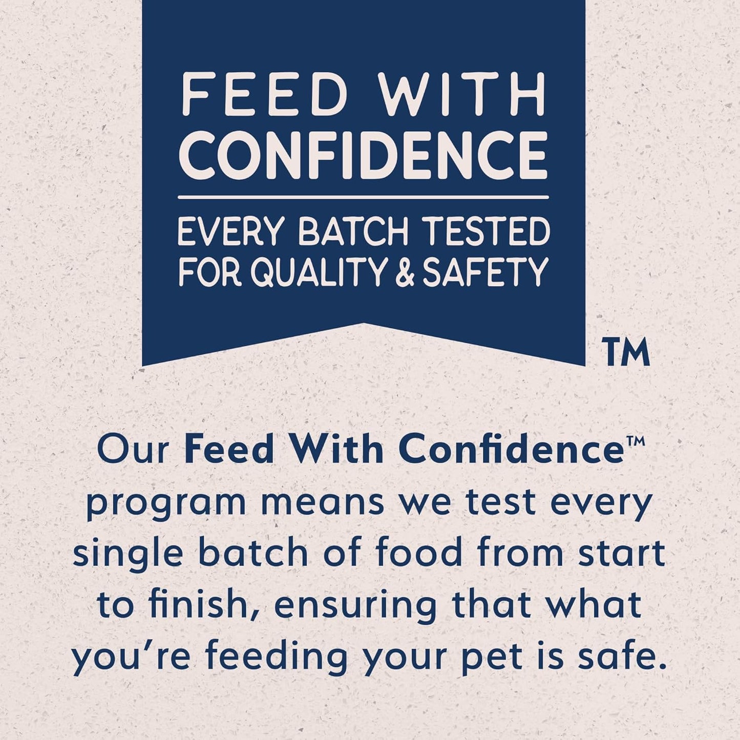 A sign reads, Feed With Confidence: Every batch tested for quality & safety. Below, text explains the Natural Balance Limited Ingredient Pate Canned Cat Food is carefully tested to help keep your cat safe.