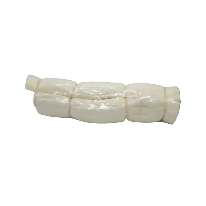 An All Natural Water Buffalo Cheek Roll Chew for Tough Chewers from Advance Pet Products is displayed on a plain white background—a natural option often selected for supporting pet dental health.