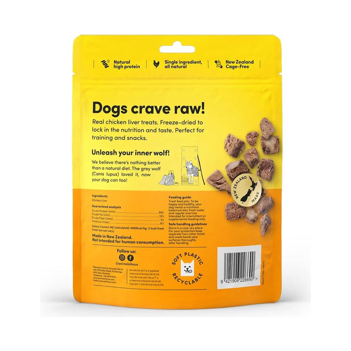 Animals Like Us Freeze Dried Raw Cage-Free Chicken Liver Dog Treat 3 oz Animals Like Us