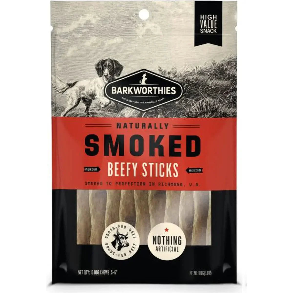 Barkworthies Smoked Beef Stick Dog Treats 15pk Barkworthies