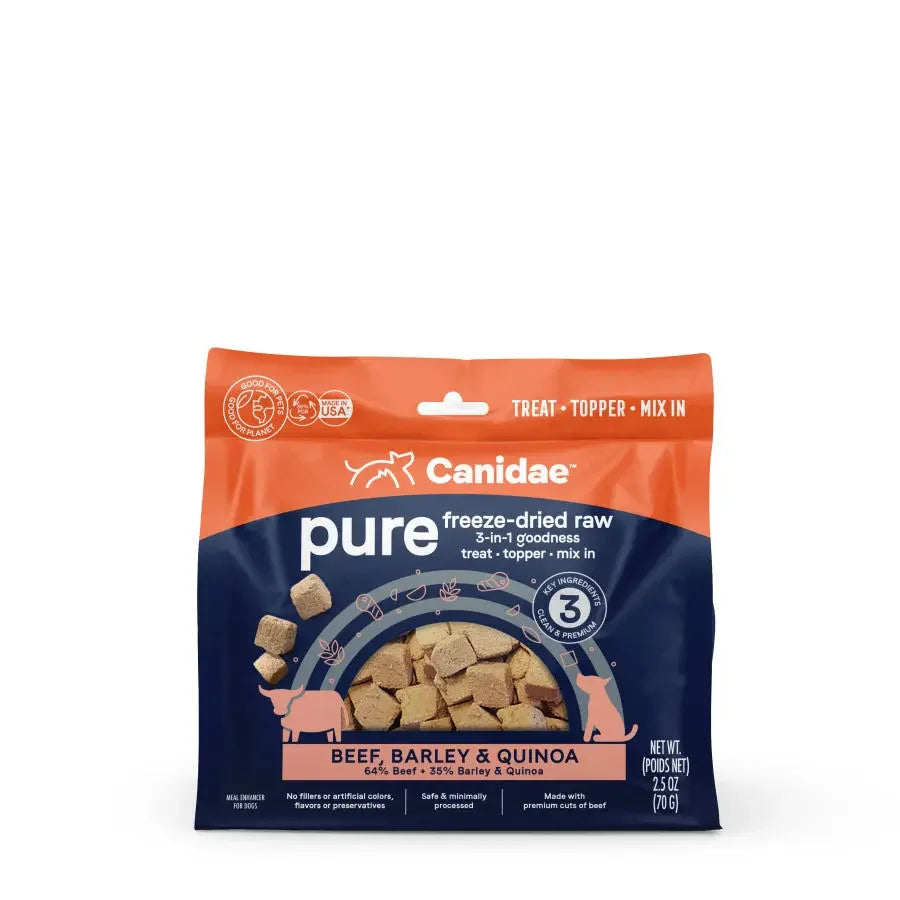 CANIDAE PURE goodness Freeze-Dried Raw Beef, Barley & Quinoa 3-in-1 Dog Treat 8Pc, 2.5 oz CANIDAE