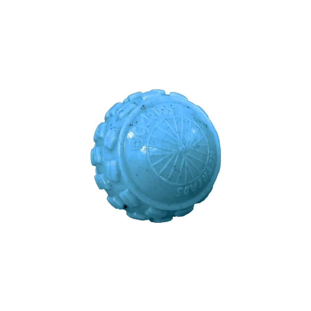 The Cycle Dog High Roller Dog Ball by Cycle Dog is a light blue, durable dog toy with raised ridges, geometric patterns, and “GALAXY” on the surface—perfect for pet play or chewing.