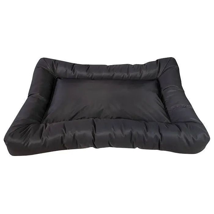 The Cycle Dog Waterproof Barrier Layout Dog Bed by Cycle Dog is a rectangular black washable bed with a cushioned raised edge and soft flat center, designed for comfort and lounging.