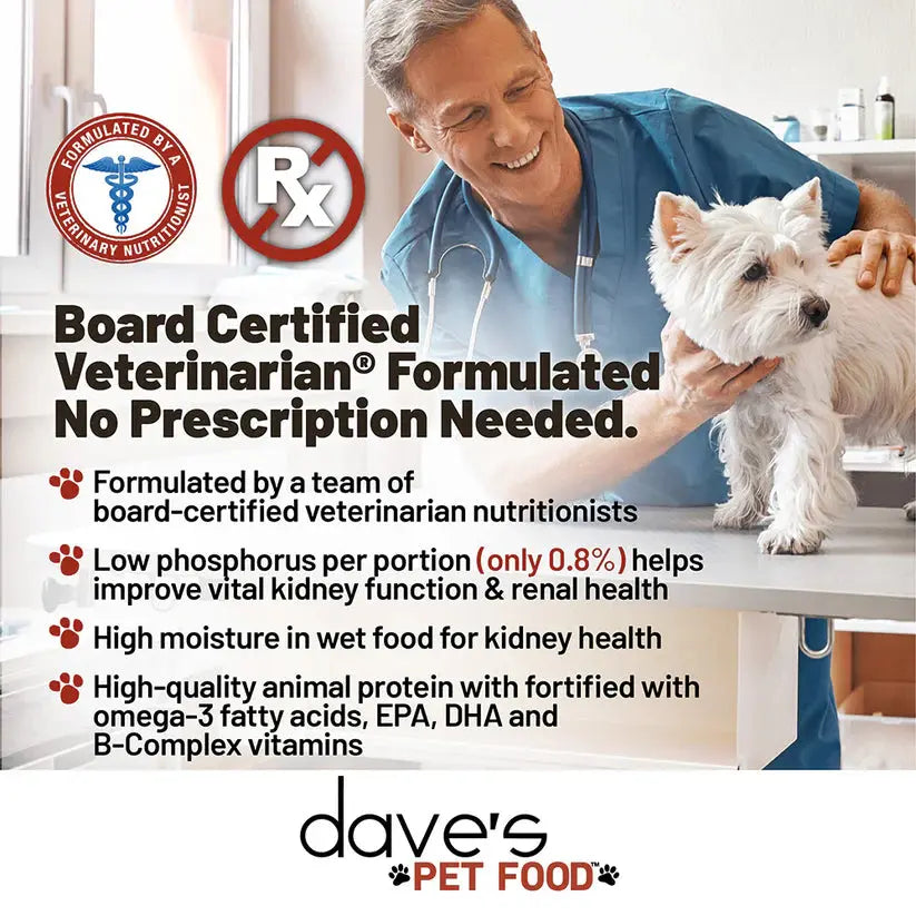 Dave's Pet Food Veterinarian Formulated Restricted Phosphorus & Protein Kidney Support, Tuna Pate in Gravy Wet Dog Food Dave's Pet Food