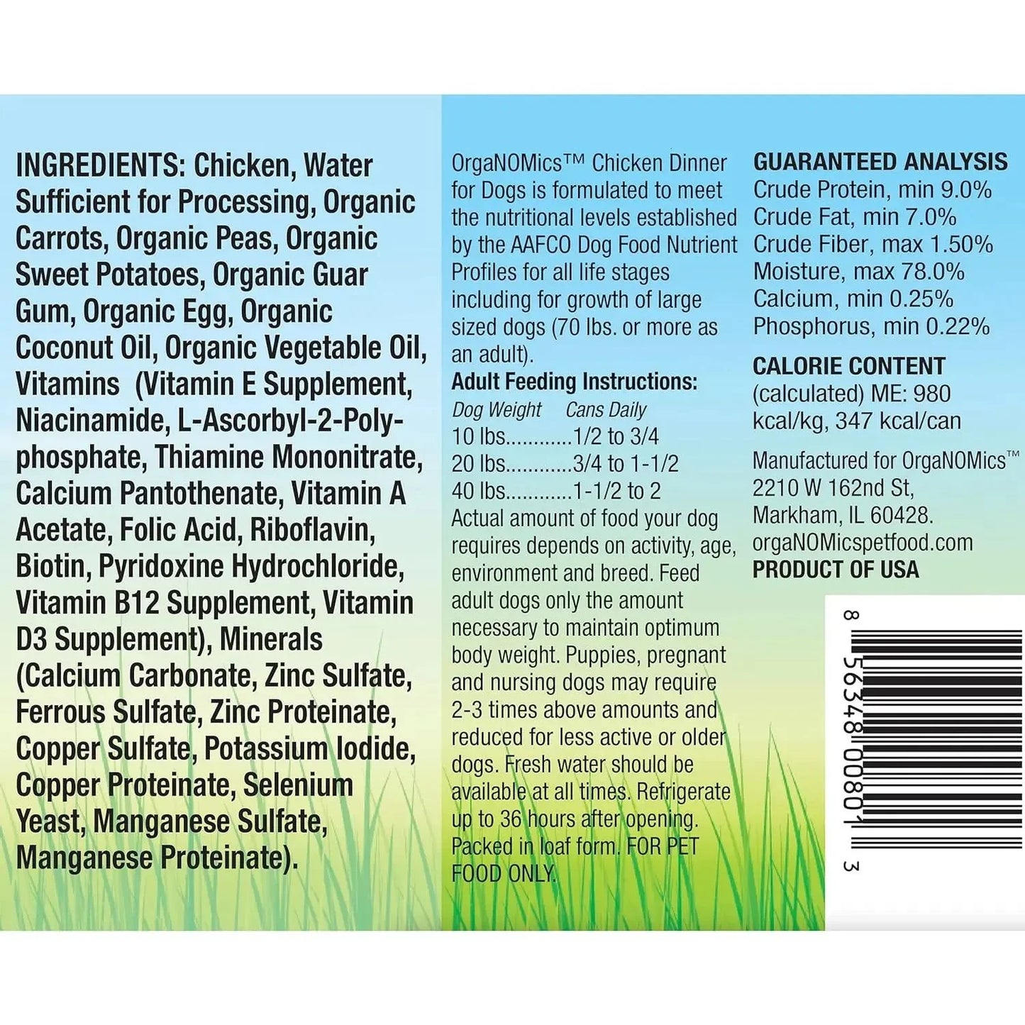 Evanger's OrgaNOMics Chicken Dinner Grain-Free Pate Wet Dog Food 12/12.5oz Evanger's