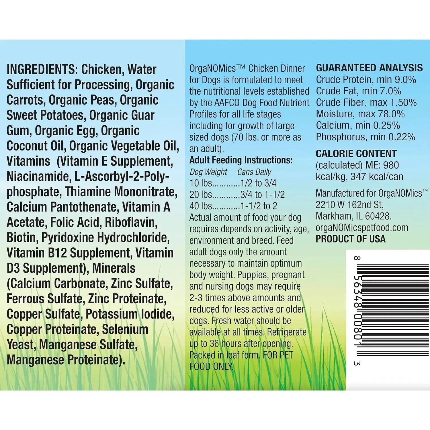 Evanger's OrgaNOMics Chicken Dinner Grain-Free Pate Wet Dog Food 12/12.5oz Evanger's