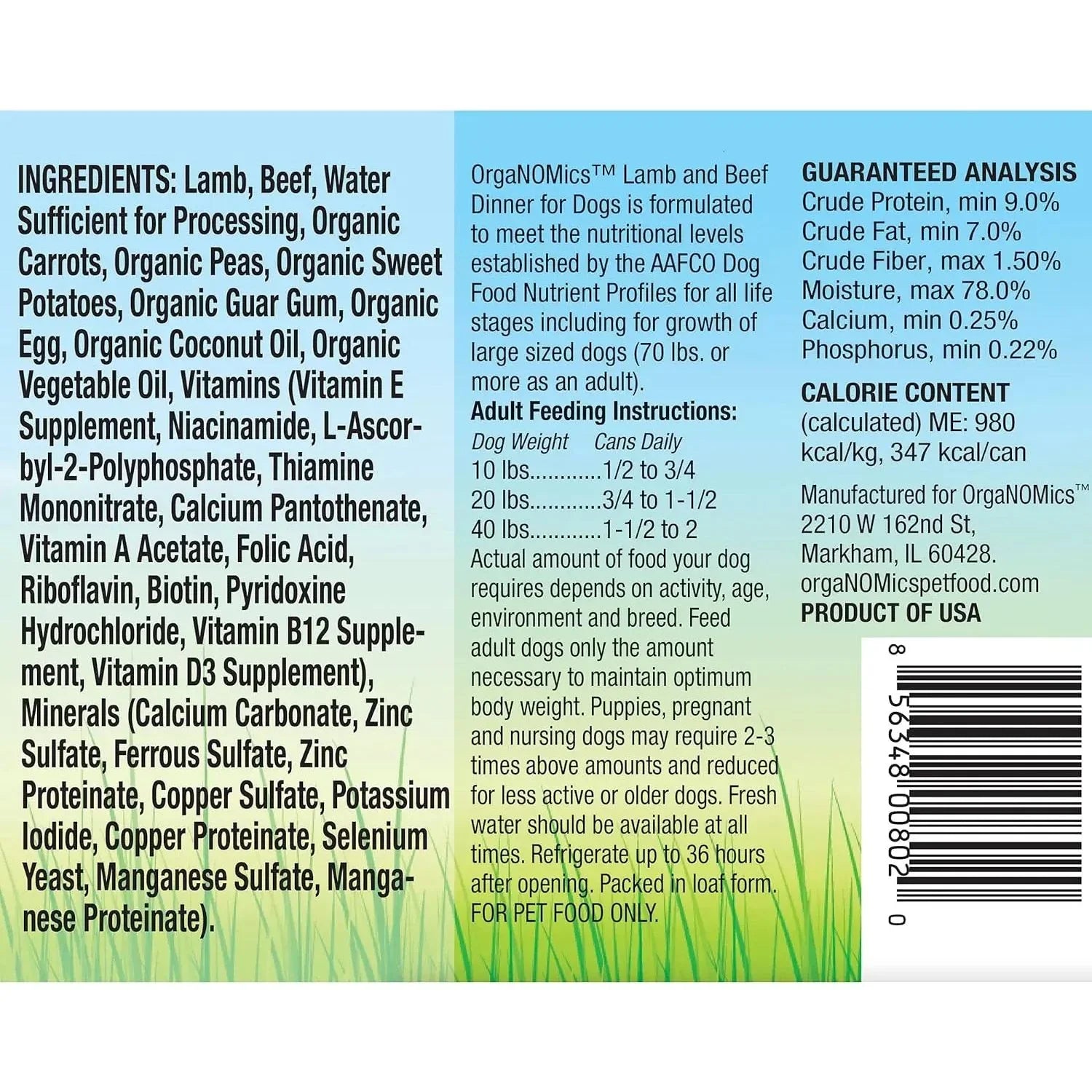 Evanger's OrgaNOMics Lamb & Beef Dinner Grain-Free Pate Wet Dog Food 12/12.5oz Evanger's