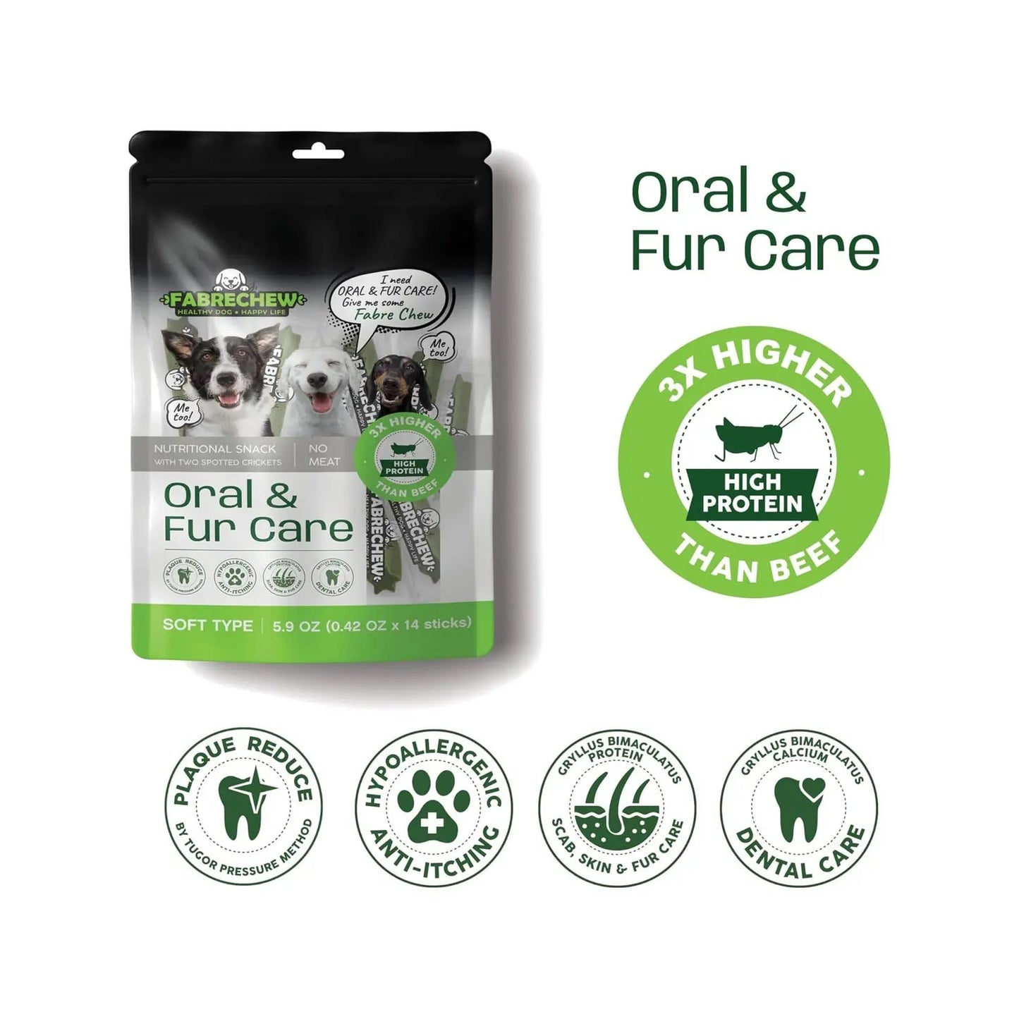 Fabrechew Hypoallergenic Cricket Dental Dog Treats Puppia