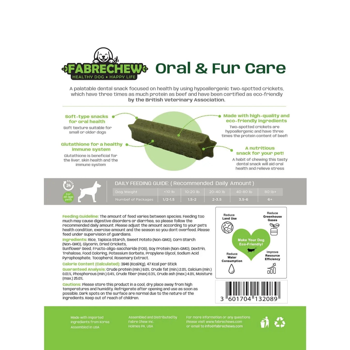 Fabrechew Hypoallergenic Cricket Dental Dog Treats Puppia
