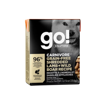 Go! Solutions Carnivore Grain-Free Shredded Lamb & Wild Boar Recipe Dog Food 12ea/12.5 oz Petcurean Pet Foods