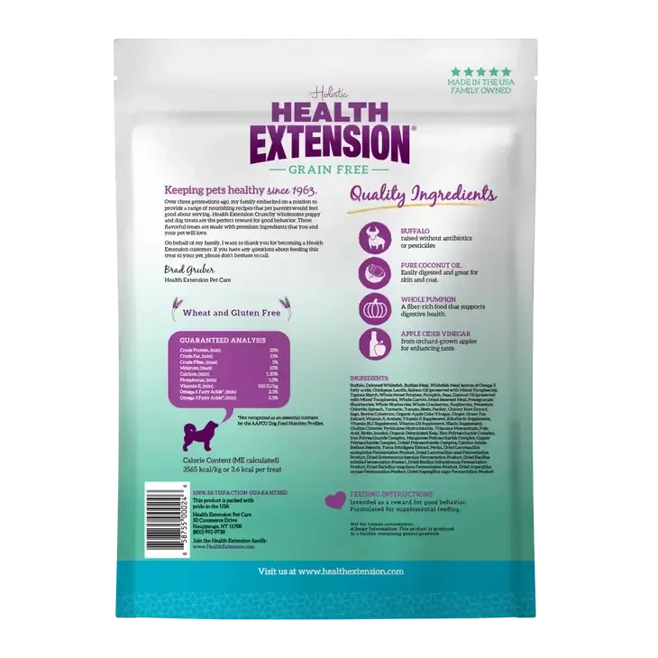 Health Extension Crunchy Heart Shaped Small Buffalo Dog Treats Health Extension