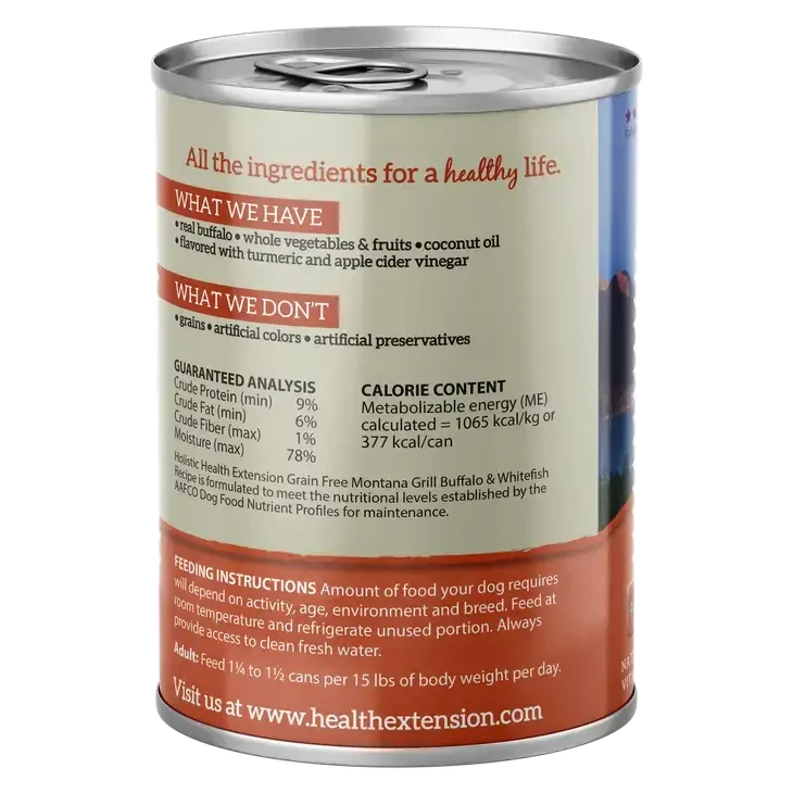 Health Extension Montana Grill Buffalo & Whitefish Recipe Wet Dog Food Health Extension