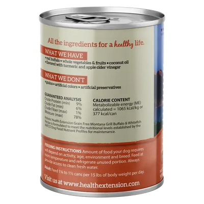 Health Extension Montana Grill Buffalo & Whitefish Recipe Wet Dog Food Health Extension