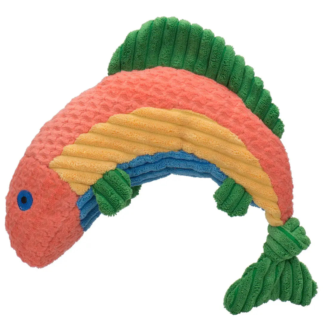 HuggleHounds Raucous Rainbow Trout Knottie Tough Squeaky Plush Dog Toy HuggleHounds