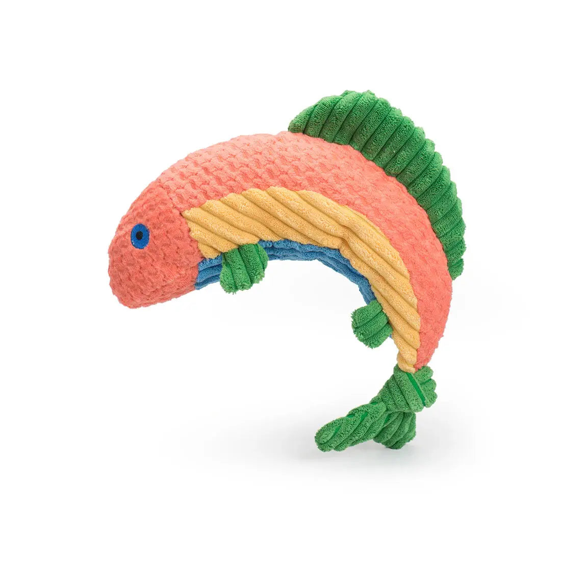 HuggleHounds Raucous Rainbow Trout Knottie Tough Squeaky Plush Dog Toy HuggleHounds