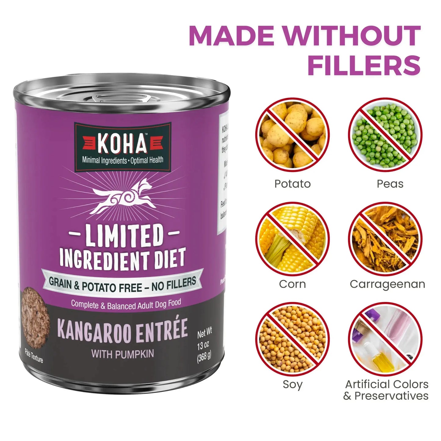 KOHA Limited Ingredient Diet Kangaroo Entrée Wet Dog Food 12ea/13 oz KOHA