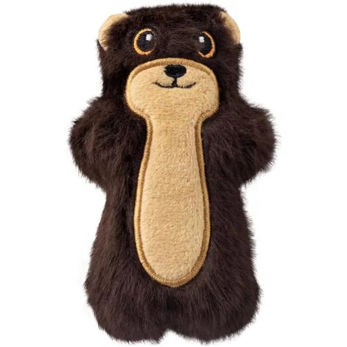 The KONG Snuzzles Mini Plush Dog Toy by Kong is a soft, brown bear-shaped toy with a tan belly and snout plus embroidered detailsâideal for puppies or small dogs and a cute addition to any puppy toy collection.