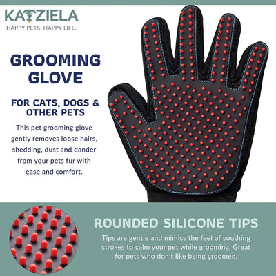 Katziela® Gentle Pet Grooming Gloves Dog, Cat, Horse & Small Pets Shedding Katziela