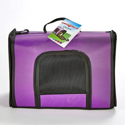 The Kaytee® Come Along Carrier for Small Animal, in assorted colors, features a mesh front window, zipper closure, and carrying handle with a product tag attached. This soft-sided carrier by Kaytee® is perfect for travel with your pet.