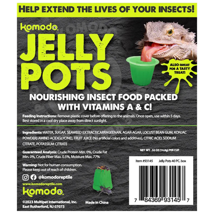 Komodo Natural Jelly Pots Insect Food Fruit Flavor Display 40 ct Komodo