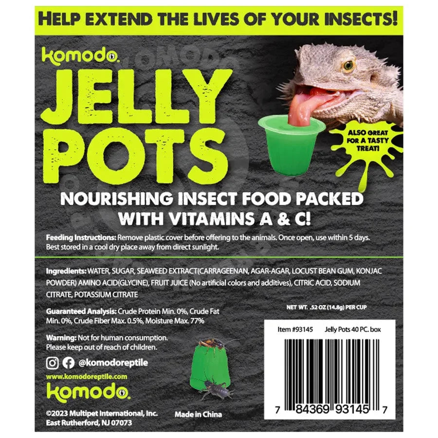 Komodo Natural Jelly Pots Insect Food Fruit Flavor Display 40 ct Komodo