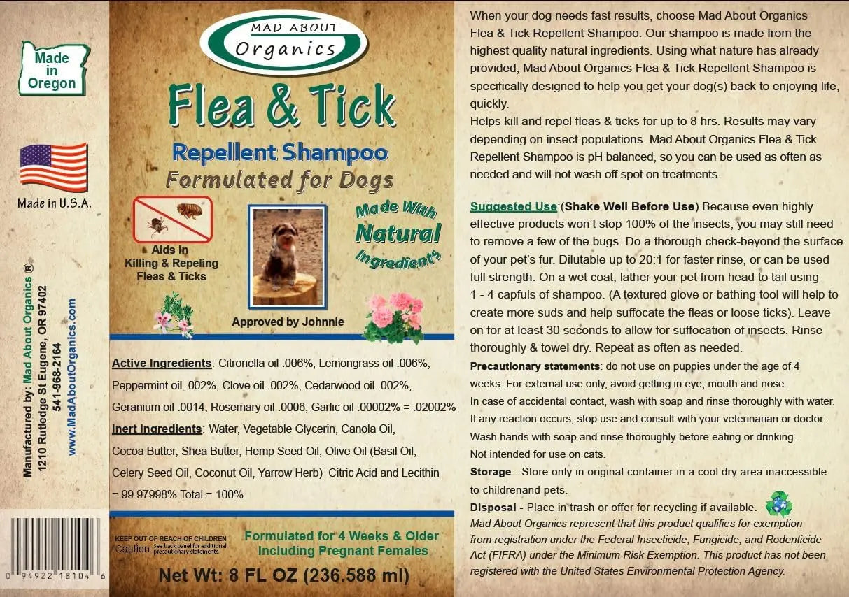 Mad About Organics Flea and Tick Repellent Shampoo for Dogs Mad About Organics