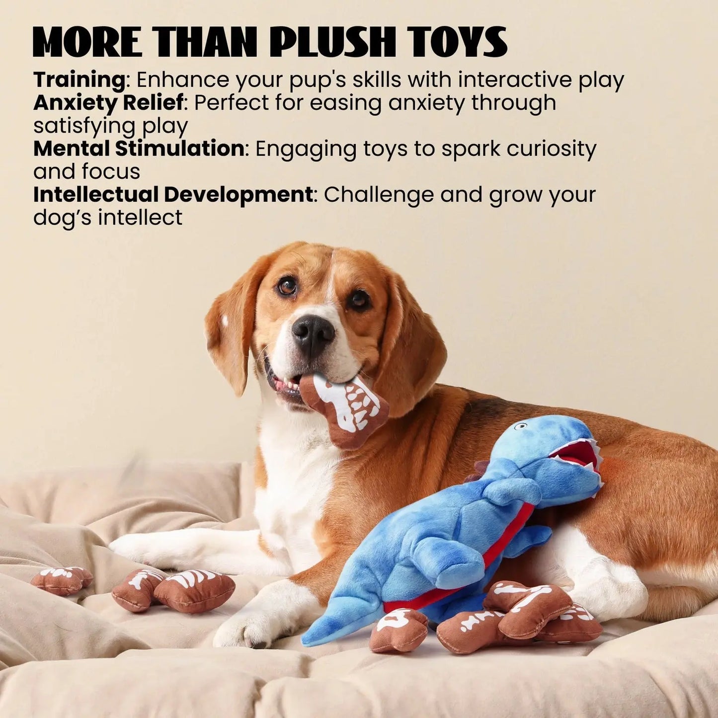 Nocciola Dinosaur Adventure Plush Dog Toy - 9-in-1 Interactive Fun Nocciola