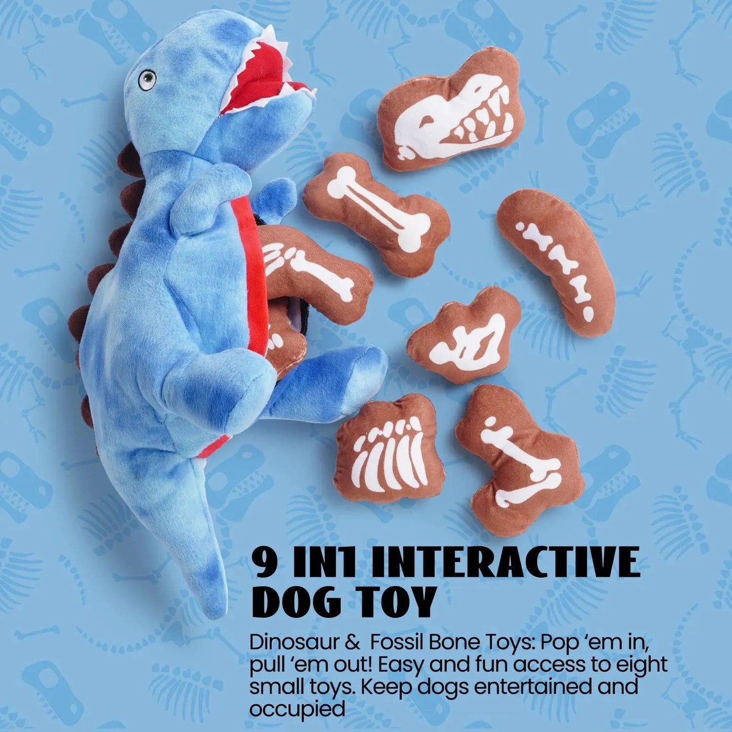 Nocciola Dinosaur Adventure Plush Dog Toy - 9-in-1 Interactive Fun Nocciola