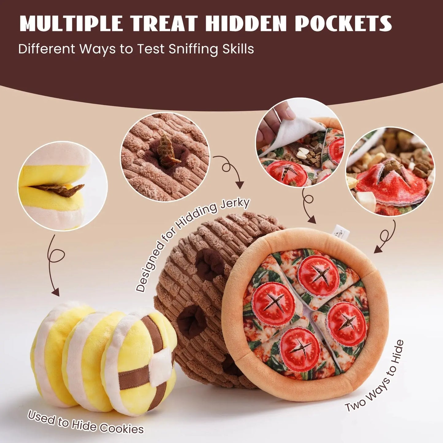 Nocciola Food-Themed Puzzle Dog Toys with Crinkle and Squeak Sounds Nocciola