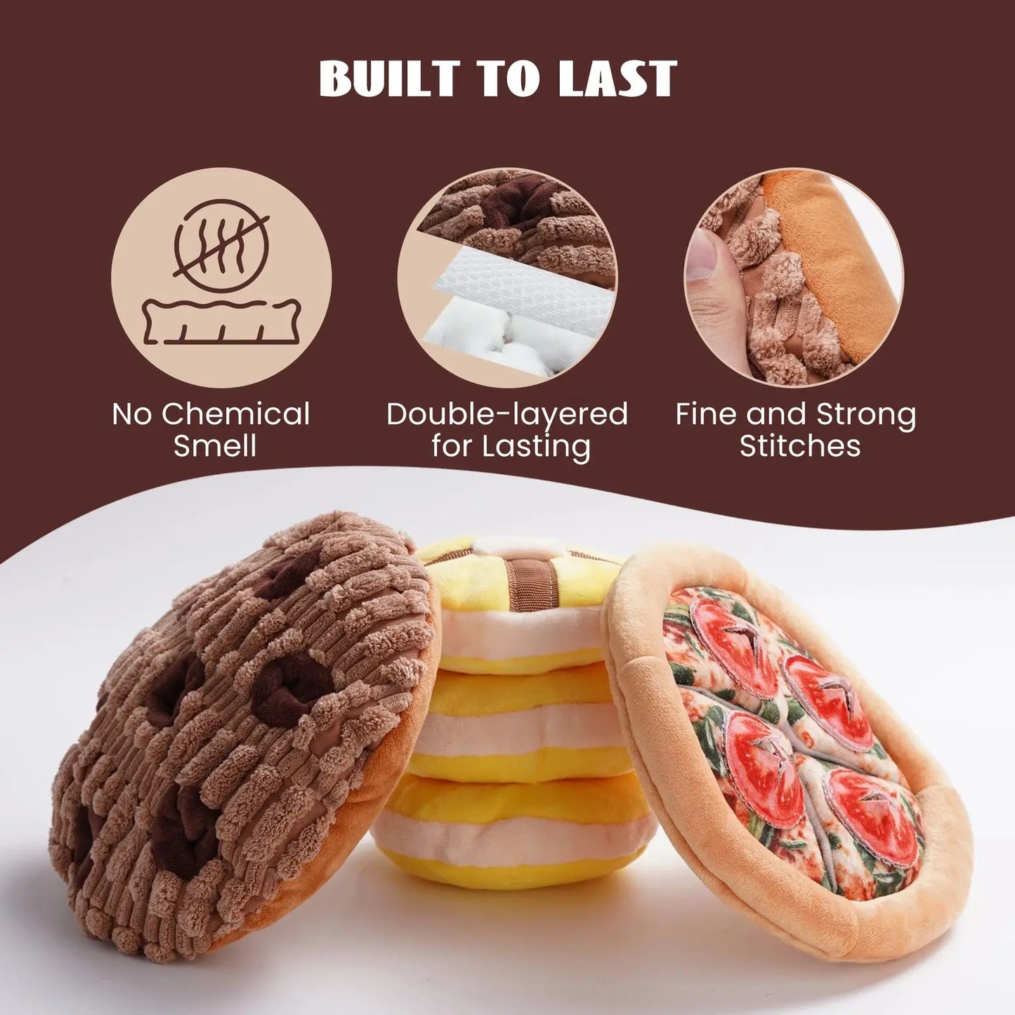 Nocciola Food-Themed Puzzle Dog Toys with Crinkle and Squeak Sounds Nocciola