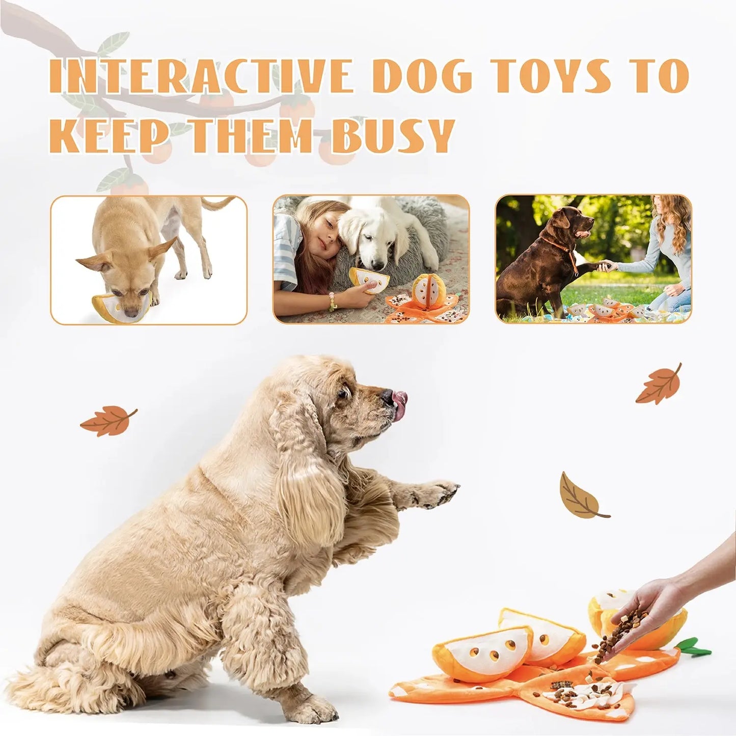 Nocciola Interactive Tangerine Plush Dog Toys with Hidden Surprises Nocciola