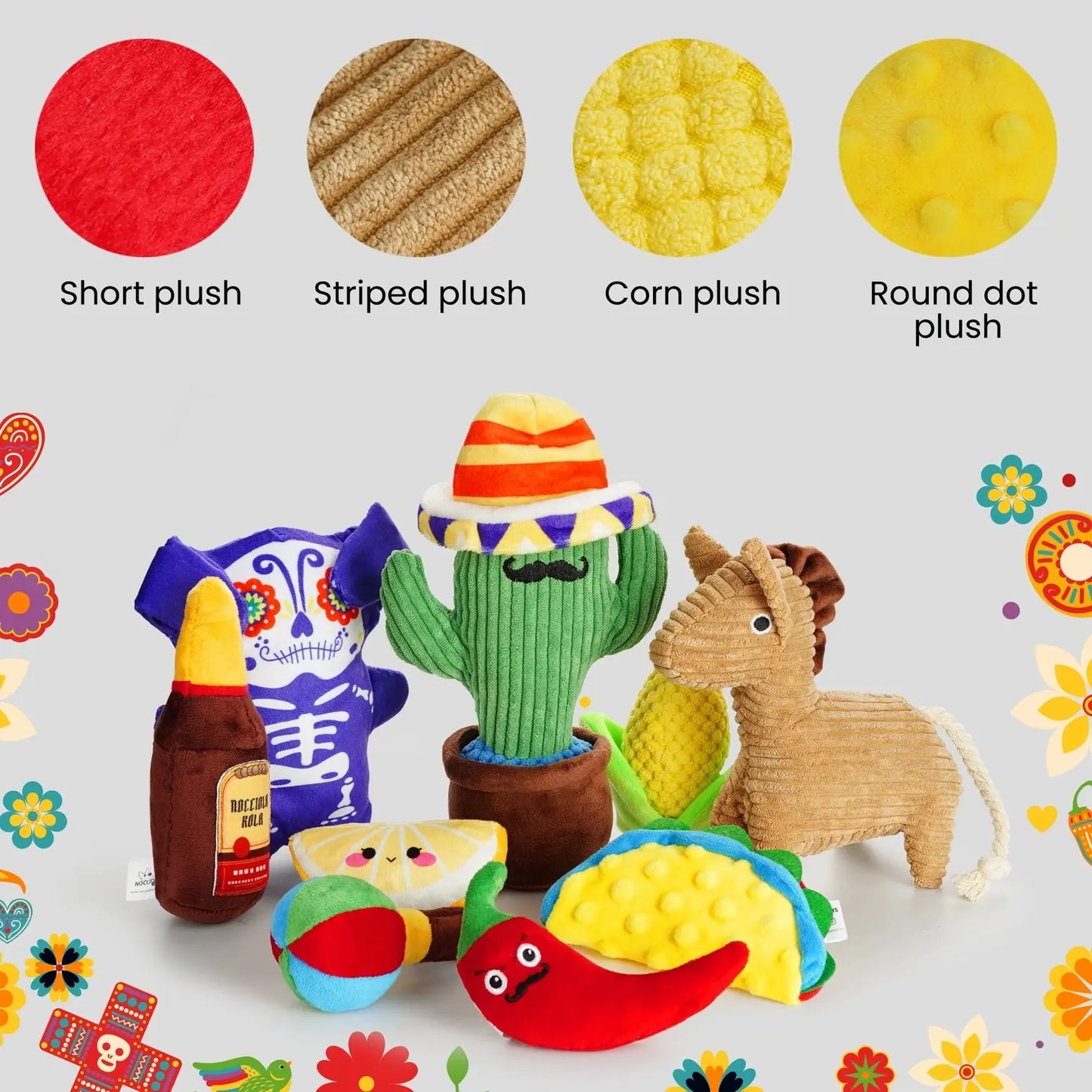 Nocciola MexiPaws Plush Toy Set – 9 Squeaky Friends for Your Pup Nocciola