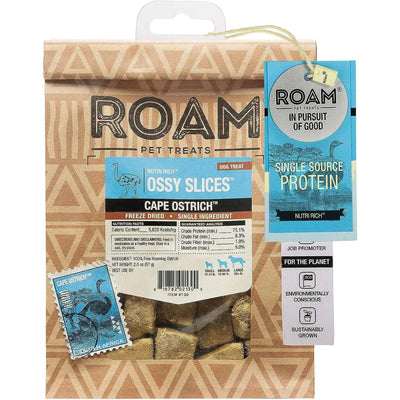 Roam Pet Ossy Slices Ostrich Novel Protein Freeze Dried Dog Treats 2 oz. Roam