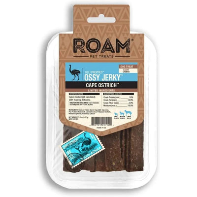 Roam Pets Ossy Ostrich Jerky Healthy Dog Treats 5oz Roam