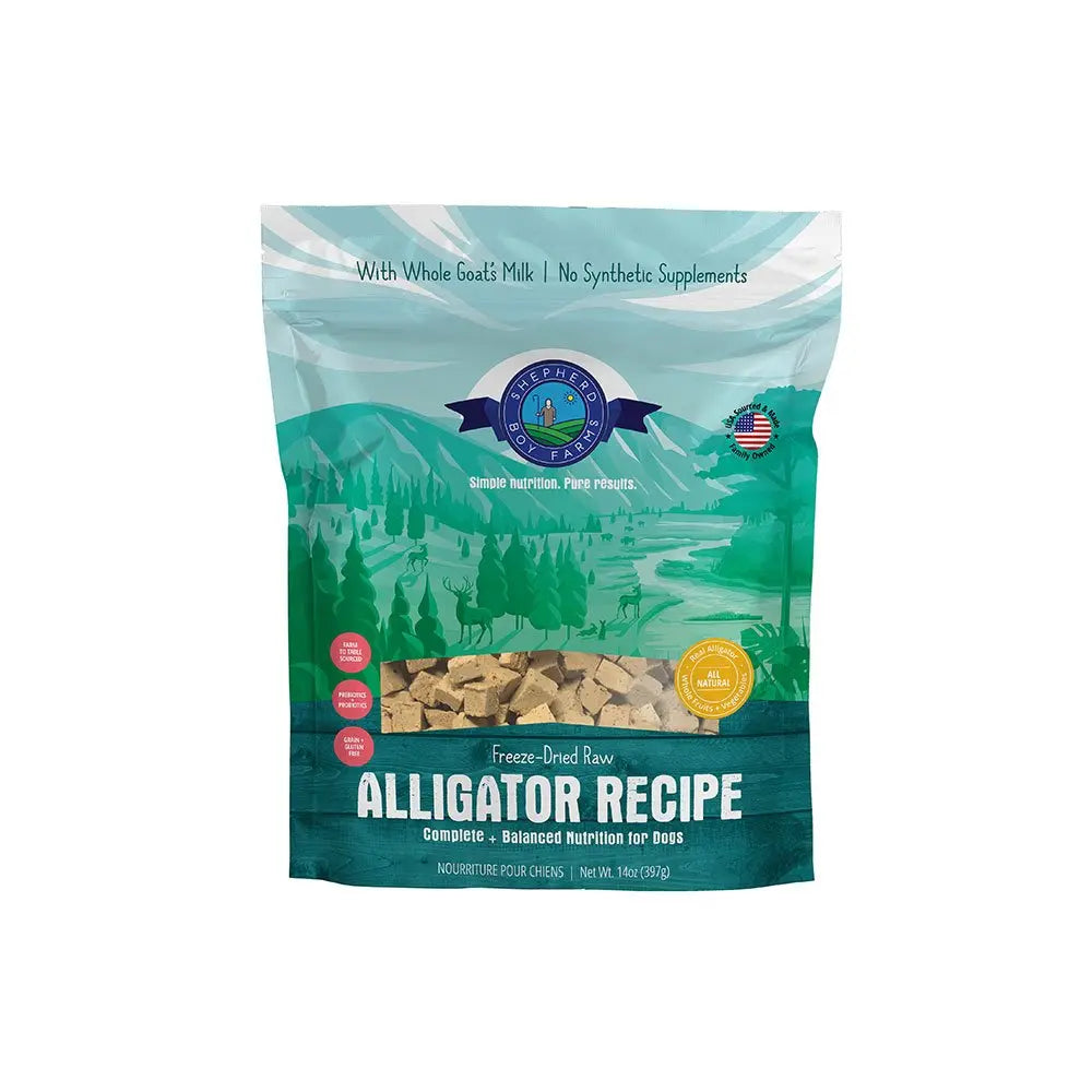 Shepherd Boy Farms Alligator Recipe Freeze Dried Dog Food 14 oz Bag