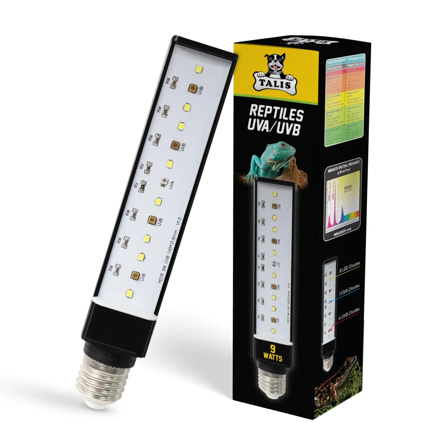 Talis-us LED UVA /UVB Sun Lamp Reptile Lights for Turtle Chameleon Lizard and Snake Talis Us