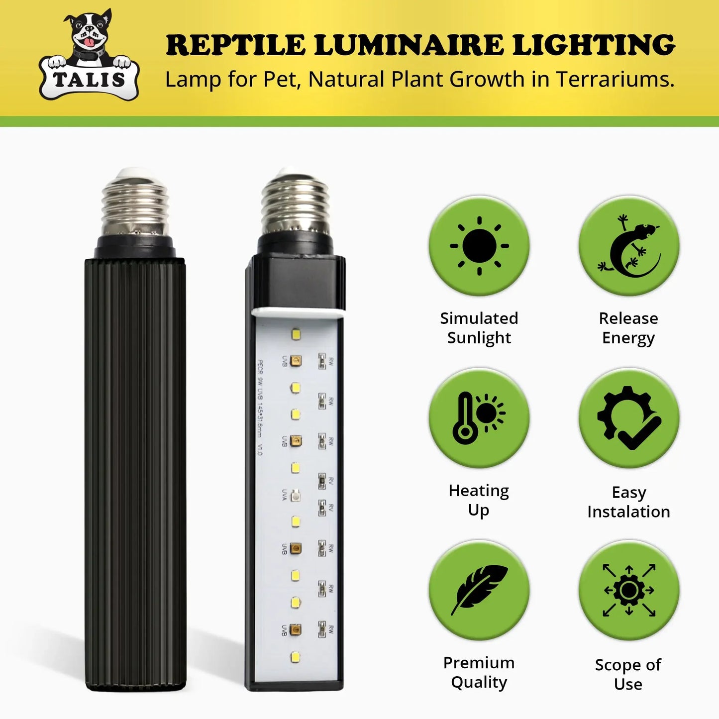 Talis-us LED UVA /UVB Sun Lamp Reptile Lights for Turtle Chameleon Lizard and Snake Talis Us
